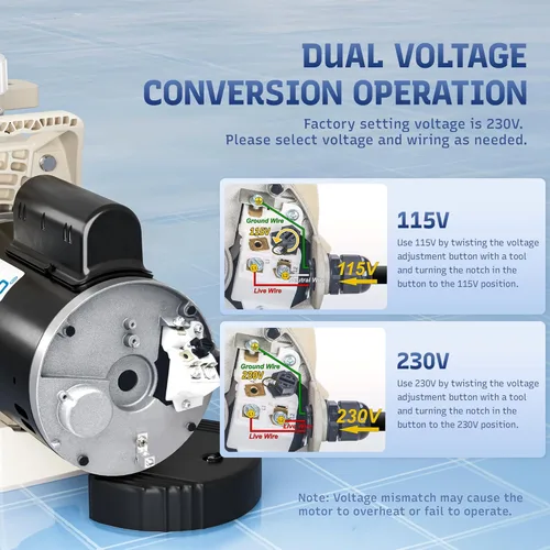 Miniatura 5 de Bomba de piscina enterrada 1HP, 6340 GPH Bomba de piscina autorecortable de alto caudal, 115V/230V, bajo ruido, potente bomba de piscina