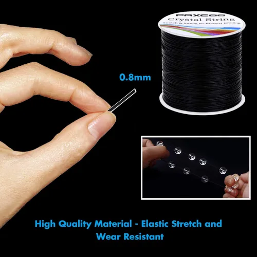 Miniatura 4 de Paxcoo Cuerda elástica para pulseras, 0.031 in, color negro, cuerda elástica para joyería, hilo para pulseras, collares, cuentas y fabricación