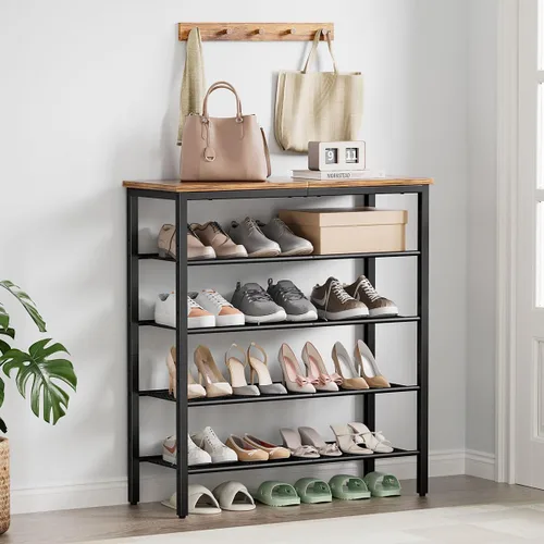 Miniatura 2 de Zapatero organizador de 5 niveles con 4 estantes de malla metálica para 15-20 pares, zapateros de pie independiente, para entrada, pasillo, armario
