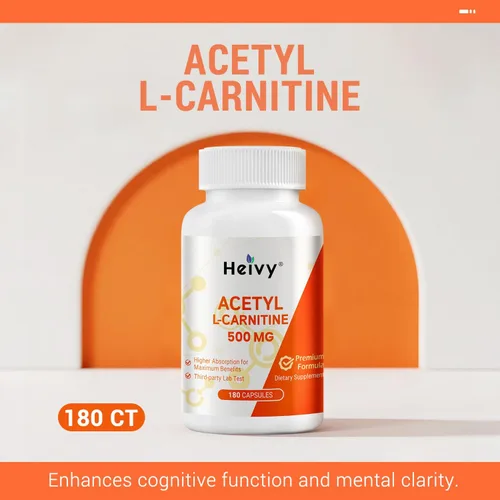 Miniatura 7 de Heivy Pure Acetil L-Carnitina 500mg 180 cápsulas, 180 porciones, vegano, sin OMG, probado por terceros, fabricado en instalaciones GMP de EE. UU.
