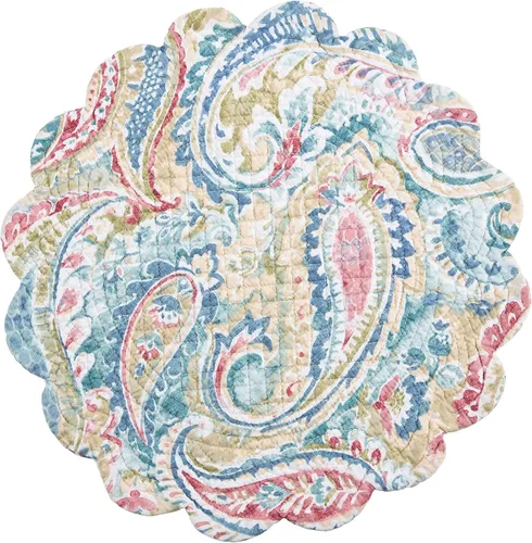 C&F Home Maisie - Mantel individual redondo con estampado de cachemira, 17 pulgadas, color verde