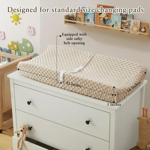 Miniatura 3 de Homiest Paquete de 2 fundas para cambiador, sábanas blancas y beige, tela de vellón ultra suave, tela de lunares minky, funda transpirable y cómoda