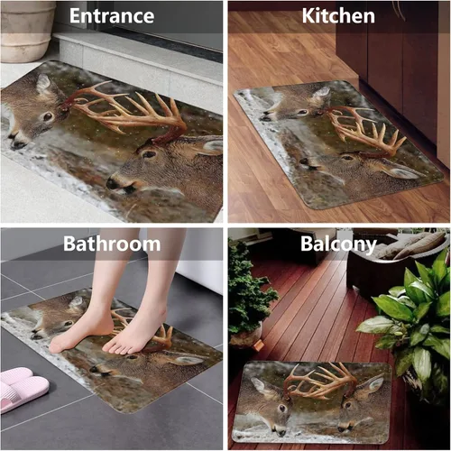 Miniatura 6 de Tapetes de baño con ciervos y alces, lavables a máquina, antideslizante, absorbente de agua, tapete de bienvenida para suelos de cocina