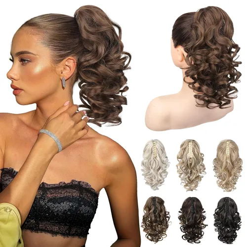 Miniatura 16 de REECHO Extensión de Cola de Caballo de 12", Clásica Suelta Rizada Ondulada con Clip de Garra, Extensiones de Cabello de Colas de Caballo para Mujer