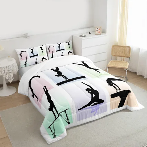 Miniatura 32 de Erosebridal Juego de ropa de cama de princesa de ballet, tamaño Queen, juego de edredón de 3 piezas para niñas bailarinas de ballet, lindo juego