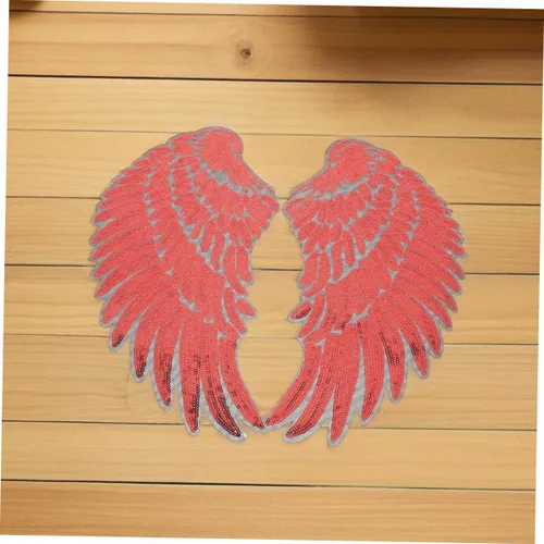 Miniatura 5 de Red Sequin Angel Wings Fabric Appliques Adhesive Backing Embroidered Iron-on Patches for Clothing Hats Backpacks DIY Decoration