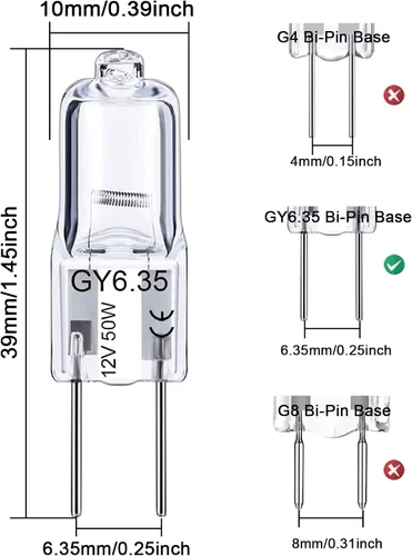 Miniatura 2 de GY6.35 Bombillas halógenas transparentes de 12 V 50 W, 2 pines, base bi-pin T4 JC G6.35 bombilla de cápsula, regulable 2700 K blanco cálido de 2