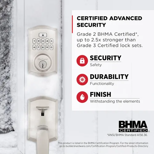 Miniatura 4 de Kwikset SmartCode 260 Cerradura Electrónica de Entrada sin Llave con Teclado y Pestillo de Seguridad, con Auto-Bloqueo, Códigos de Usuario Níquel