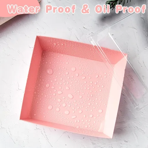 Miniatura 4 de Kucoele Paquete de 50 Cajas Pequeñas de Charcutería con Tapas Transparentes, Cajas de Papel para Postres Para Llevar, Cajas de Panadería, Rosa