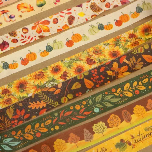 Miniatura 3 de Juego de 10 rollos de cinta washi de otoño, hojas de otoño, calabaza, girasol, cinta decorativa para diario de viñetas, planificador, manualidades