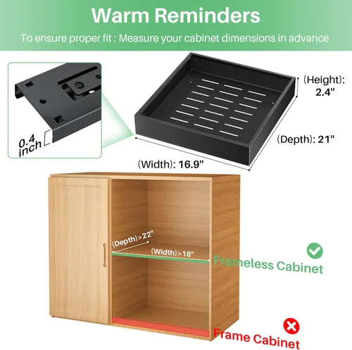 Miniatura 2 de Organizador de gabinete extraíble, 21 pulgadas de profundidad, 16.9 pulgadas de ancho, cajones deslizantes de extensión completa de servicio pesado