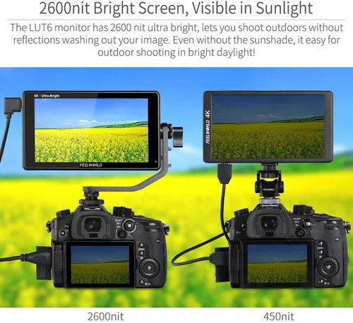 Miniatura 2 de FEELWORLD LUT6 6 pulgadas 2600nits HDR 3D LUT pantalla táctil DSLR Cámara Monitor de campo con forma de onda VectorScope histograma 4K entrada HDMI
