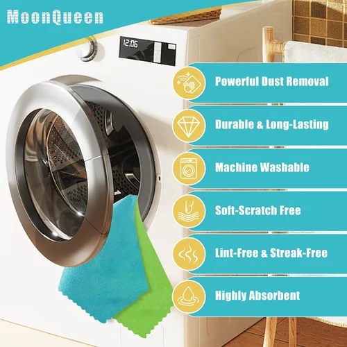 Miniatura 3 de MOONQUEEN Paquete de 12 paños de limpieza de microfibra, trapo de limpieza reutilizable, toallas de limpieza de secado rápido, 12 x 12 pulgadas