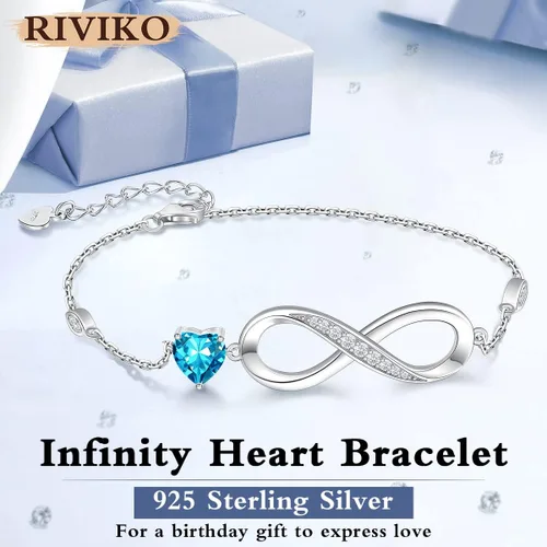 Miniatura 3 de RIVIKO Pulsera con dije de símbolo de corazón de amor infinito para mujer, plata de ley 925, ajustable, cumpleaños, día de San Valentín, Navidad