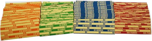 Miniatura 3 de Paquete surtido de 300 envoltorios planos para monedas, papel kraft duradero a rayas de colores estándar ABA
