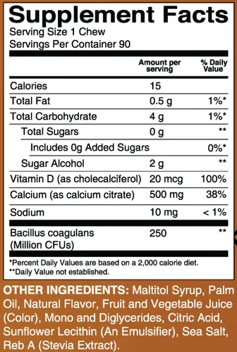 Miniatura 9 de BariatricPal Masticables suaves de citrato de calcio sin azúcar 500 mg con vitamina D y probióticos Piña Colada 90