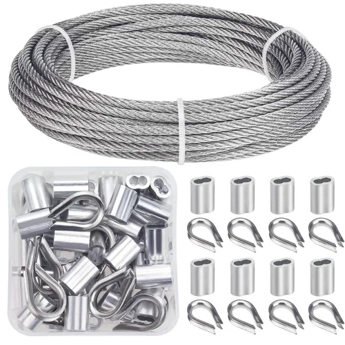 Los kits de barandillas de cable incluyen cable de alambre de acero inoxidable 304 de 1/8 pulgadas x 33 pies, 50 fundas de aluminio para prensar y