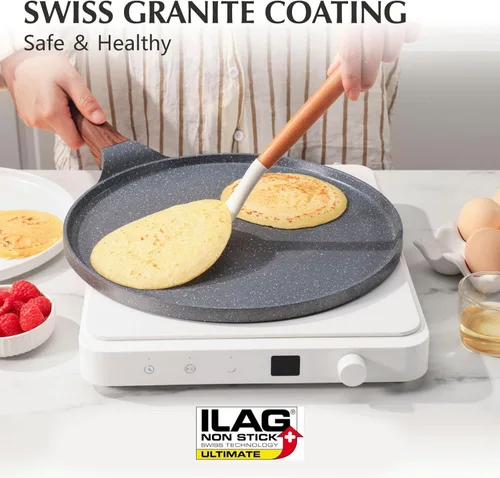 Miniatura 2 de SENSARTE Sartén antiadherente para crepé, sartén Dosa con revestimiento de granito suizo, sartén plana para panqueques, plancha Tawa de 12 pulgadas