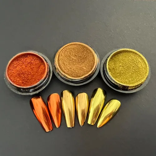 Kit de polvo de uñas cromado dorado de 3 frascos, arte de uñas con efecto espejo metálico para esmalte de gel, juego de cobre dorado (cobre)