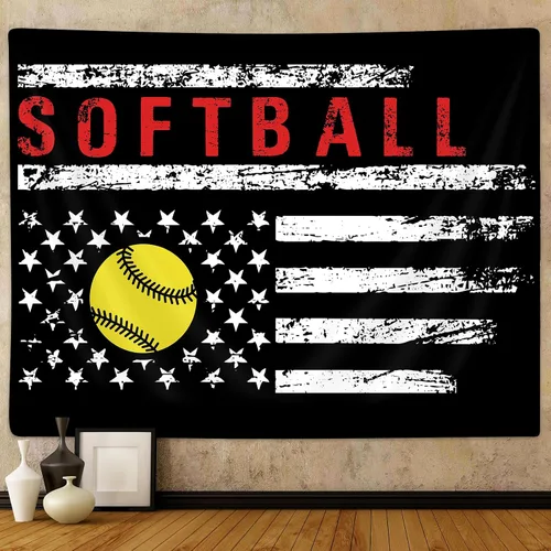 Miniatura 4 de Emwnodti Tapiz de softball para pared, decoración del hogar, deportes de béisbol grunge, tapices para colgar en la pared, pósteres
