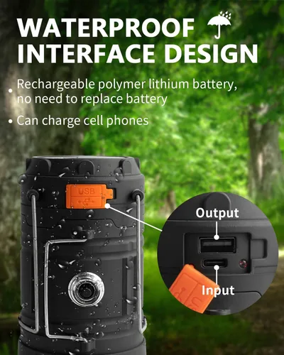 Miniatura 3 de Linterna solar de campamento con manivela, linterna LED ultra brillante portátil de gran capacidad, cargador USB, linterna electrónica