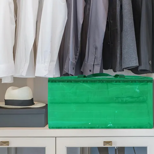 Miniatura 6 de Vieshful Bolsa de almacenamiento de ropa transparente verde de 40 litros, organizador de ropa colorido con cremallera, bolsa de almacenamiento