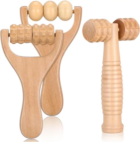 Herramienta de rodillo de masaje de madera, paquete de 3 masajeadores de mano para cuerpo y pies para relajación muscular, cuello, hombros y terapia