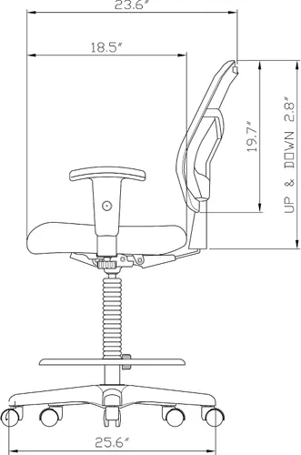 Miniatura 3 de Lorell Silla de oficina con taburete de trinquete, diseño ergonómico de respaldo medio con malla transpirable, asiento de tela acolchada, anillo