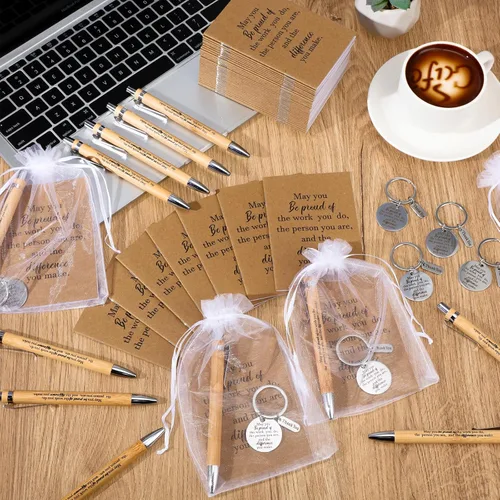 Miniatura 4 de Kosiz 50 juegos de regalos de agradecimiento para empleados, cuadernos de agradecimiento a granel, bolígrafos de bambú, llaveros, trabajadores