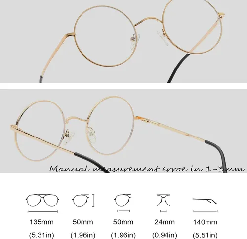 Miniatura 6 de Lentes de bloqueo de luz azul para mujeres y hombres, marco de metal redondo, lentes transparentes para computadora de 1.969 in