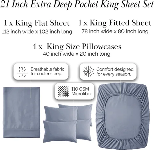 Miniatura 140 de Southshore Fine Living, Inc. Juego de 7 piezas de sábanas King divididas para cama ajustable, juego de sábanas King divididas con bolsillo de 21