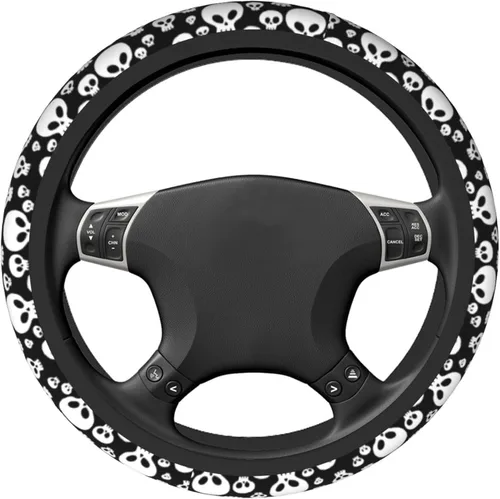 Miniatura 2 de Funda para volante para mujeres y hombres, calavera blanca, Halloween, terror, de neopreno, protector de volante de neopreno, ajuste universal