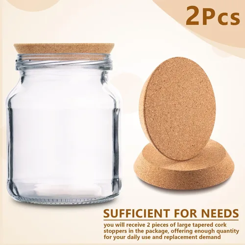 Miniatura 6 de Kathfly 2 tapones de corcho cónicos para aberturas de tarros de 3.74 a 4.0 pulgadas, tapas grandes para tarros de conservas de corcho, tapones