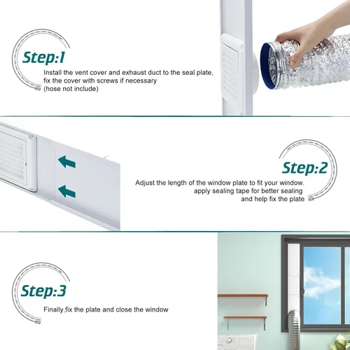 Miniatura 4 de Daisypower Kit de ventana de ventilación para secadora, kit de ventilación de ventana ajustable de 4 pulgadas con cubierta de ventilación