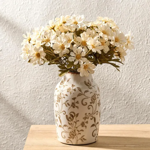 Miniatura 33 de SIDUCAL Jarrón Vintage Azul y Blanco Cerámica Chinoiserie Floral de 6 Pulgadas Jarrón Retro de Porcelana Azul y Blanca con Efecto Agrietado