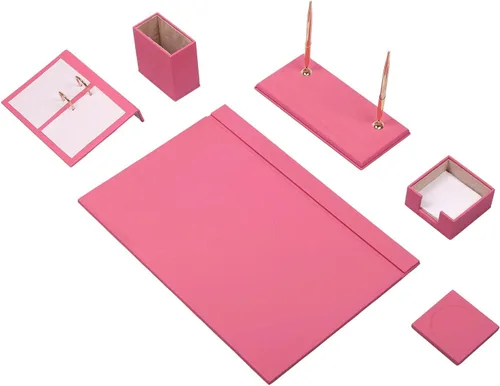 Miniatura 13 de Juego de escritorio de cuero, juego de organizador de escritorio, accesorios de escritorio de oficina, soporte para calendario, 8 accesorios