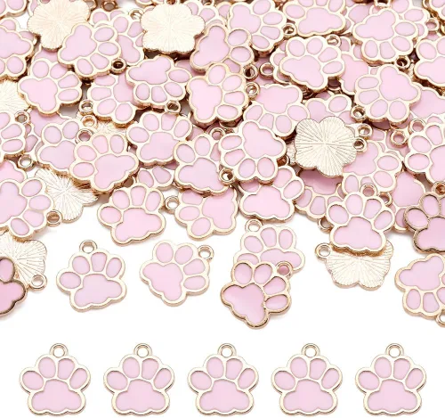 Miniatura 4 de Abalorio esmaltado con estampado de pata de perro y gato con purpurina en polvo de aleación de esmalte de gato y perro, dijes para llavero, joyería