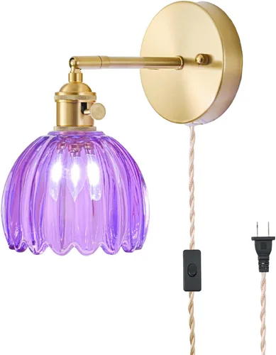 Miniatura 41 de Juego de 2 apliques de pared enchufables, apliques de pared vintage con pantalla de cristal transparente de tulipán, aplique de pared
