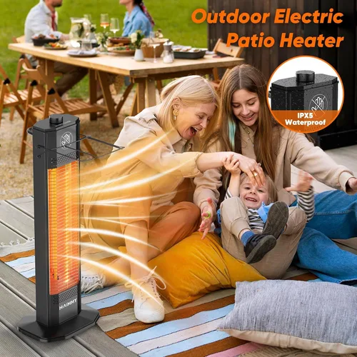 Miniatura 7 de Calentador eléctrico para patio al aire libre, calentador eléctrico de patio de 27 pulgadas, calefacción instantánea de 1200 W, 2 niveles de calor
