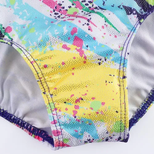 Miniatura 6 de Leotardos de gimnasia para niñas pequeñas, trajes de ballet de baile, sin mangas, monos brillantes con arco de Rianbow Galaxy de secado rápido