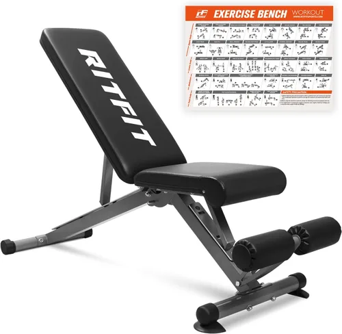 RitFit Banco de pesas ajustable y plegable para gimnasio en casa, levantamiento de pesas y entrenamiento de fuerza, póster de entrenamiento Plateado