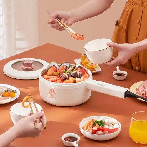 Miniatura 6 de Drizzle Olla Caliente Eléctrica con Vaporizador 1.8L Multifuncional Antiadherente para Oficina y Dormitorio Cocina Portátil Olla de Ramen