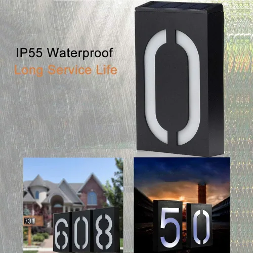 Miniatura 4 de Luz solar LED de número de casa, números de jardín, letrero de dirección alimentado por energía solar, placas LED iluminadas al aire libre y arte
