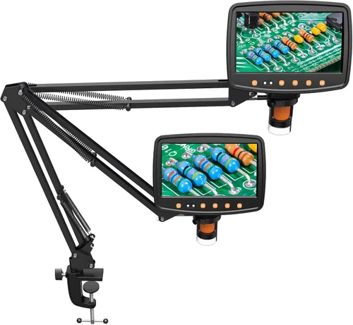 Miniatura 8 de Hayve Soporte de brazo para microscopio, soporte de metal ajustable con abrazadera y base de ojales, soporte de microscopio de moneda, compatible