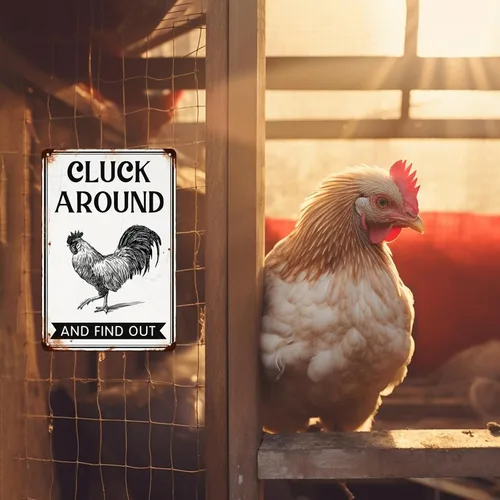 Miniatura 7 de Letrero de metal "Cluck Around and Find Out" para decoración de pared de gallinero en casa, cocina de granja, accesorios para gallinero, decoración