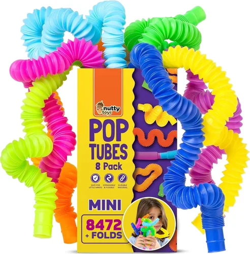 Miniatura 8 de Nutty Toys Tubos Pop Jumbo - Juguetes Sensoriales XL para Niños de 5+ - Creatividad y Diversión Sin Fin Paquete de 8 - ¡Conecta y Pop! Mejor