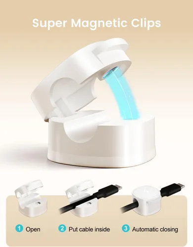 Miniatura 3 de Clips magnéticos para cables [bloqueo 1s], organizador de cables adhesivos para mesita de noche, paquete de 6 clips de gestión de cables