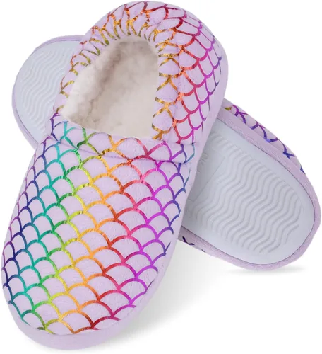 MEJORMEN Pantuflas de casa de sirena para niñas, acogedoras y antideslizantes para interiores y exteriores, pantuflas de dormitorio con purpurina