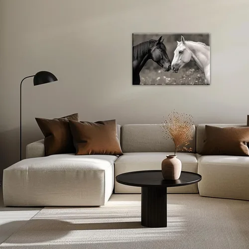 Miniatura 4 de Lienzo de caballo para pared, diseño de animales en blanco y negro, pintura de caballos para pareja, arte enmarcado para sala de estar, dormitorio