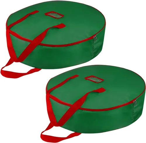 Miniatura 13 de TQS - Bolsa grande para almacenamiento de coronas de Navidad de 30 pulgadas, roja, de algodón, cierre de cremallera, asas reforzadas, dobles Rojo